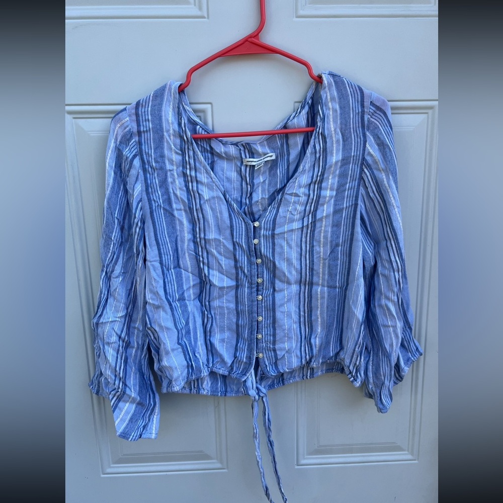American Eagle Outfitters Blue and White Striped Blouse